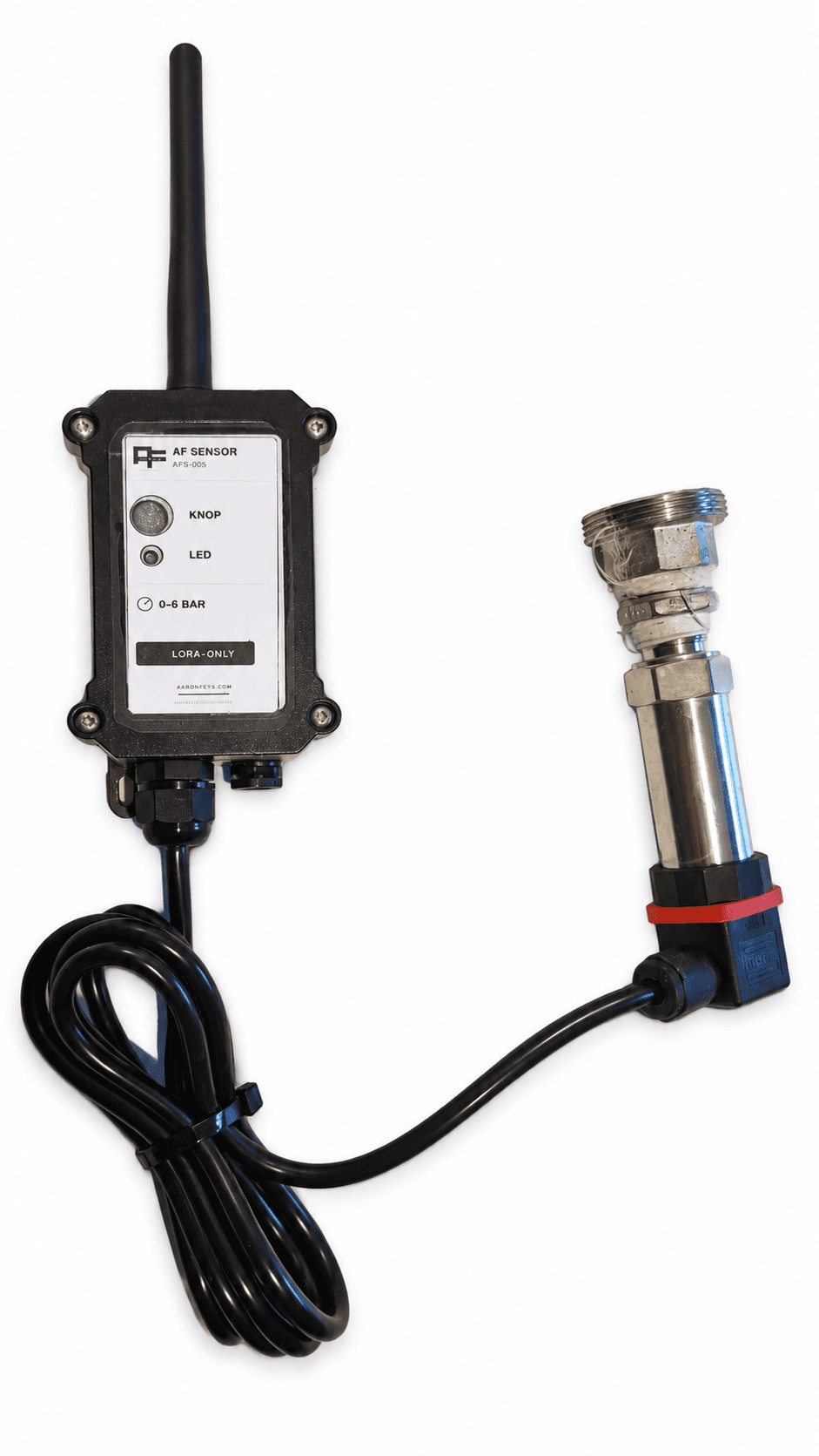 AFS-005 LoRa-druksensor met drukopnemer op witte achtergrond